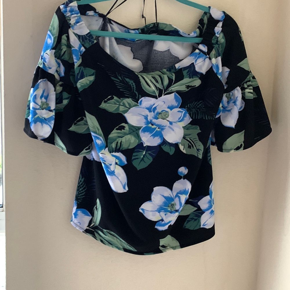 Banana Republic Women's Off Shoulder Flare 3/4 Length Floral Shirt Blouse Top